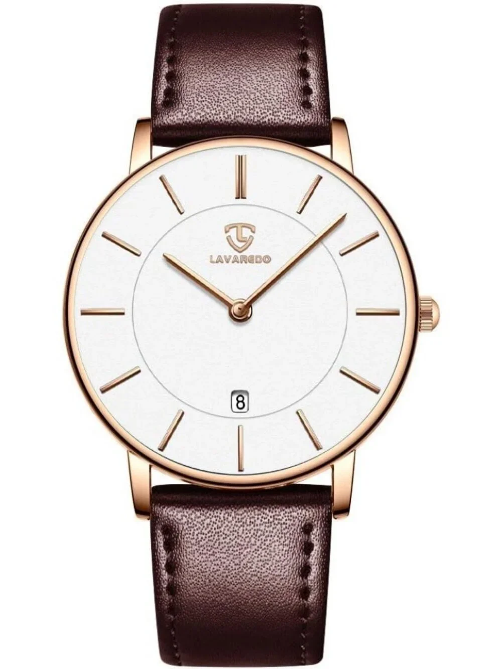Men's Brown White Leather Strap Analog Minimalist Fashion Simple Wrist Watch